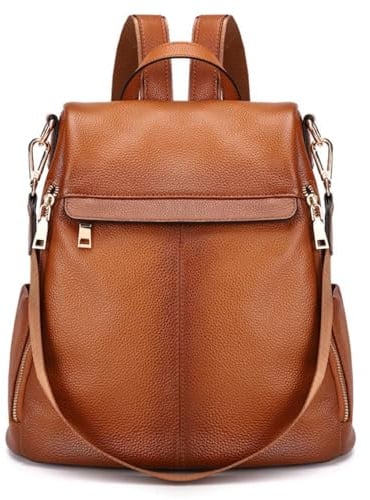 Kattee Damen Rucksack mit Diebstahlschutz Umhängetasche aus echtem Leder modische Umhängetasche für Damen