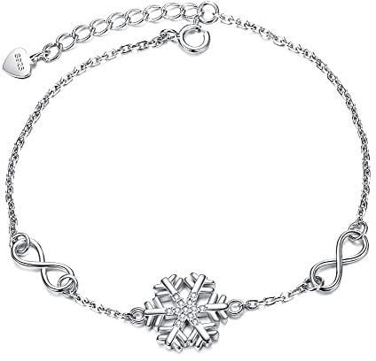 EVER FAITH Winter Schneeflocke Armband 925 Sterling Silber Klar Zirkonia 8 Form Unendlichkeit Armreif Armkette einstellbare für Damen Mädchen