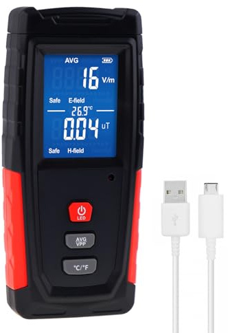 EMF Meter Rechargeable Digital Electromagnetic Field Radiation Detector with Color-Screen Display and Sound-Light Alarm for Electric Magnetic Field Inspection, Home, Office and Ghost Hunting