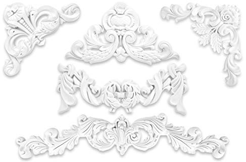 Ornament aus PU - große Auswahl, 200x80mm Stuck, stoßfeste Deko schnitzerei - Verzierung für Wand und Deck (W815)