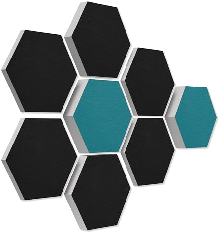 platino24 Schallabsorber COLORE aus Basotec G+ I Akustikpaneele mit Akustikfilz I 3D Wand-Paneele mit 8 Waben in Schwarz & Petrol I Akustikplatten zur Schalldämmung in Büro, Studio & Wohnung