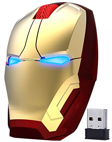 ECOiNVA Souris sans fil Iron Man 2,4 GHz silencieuse et silencieuse avec éclairage LED décoratif pour ordinateur de bureau, ordinateur portable, PC, souris pour Windows Mac (doré)