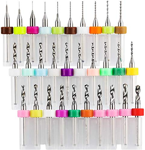 Genmitsu jeu de mèches pour circuits imprimés 30pcs, 0,1mm-3,0mm, 1/8 queue cannelée en spirale Mèches de toupie CNC pour la gravure CNC de bijoux sur circuits imprimés, PD30A