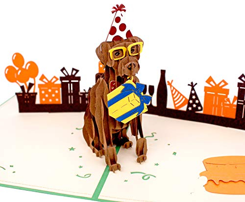Ait Paper Art Pop-Up-Karte zum Geburtstag, 3D-Popup-Grußkarten für Hunde, Braun 2