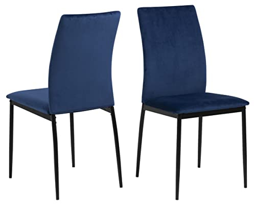 AC Design Furniture Devin Samt-Esszimmerstühle mit Rückenlehne, 4er-Set, Küchenstühle, dunkelblauer Stoff, Metallbeine, gepolsterte Esszimmerstühle, Esszimmer, Küchenstuhl, Akzentstuhl, Bürostuhl