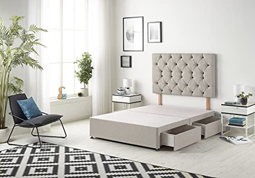 Bed Centre Premier Divan Base with 2 Drawers and Matching Headboard - Available in Multiple Fabrics and Colours (5FT King, Plush Silver)