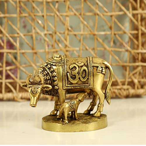 Jaszz Art Kamdhenu Kuh Statue aus Messing, 9,9 cm hoch, 1 kg