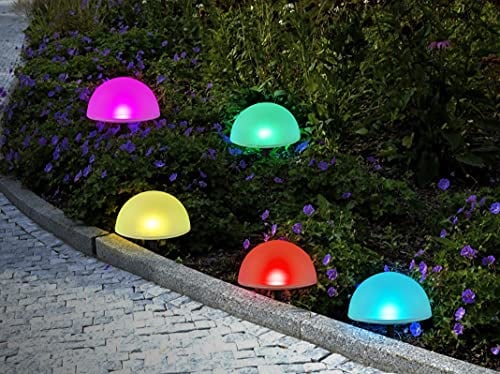 5er Solar Bodenlichterkette in Halbkugelform | moderne Solarlampen für außen | inkl. Erdspieß und Solar-Panel | Ø ca. 15 cm (bunt mit Farbwechsel)