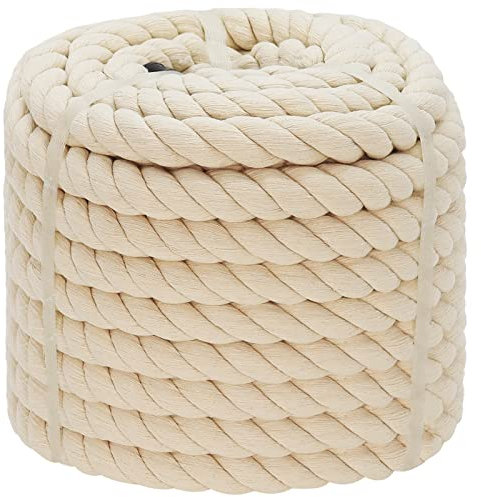 Weißes, gedrehtes Baumwollseil, 1,9 cm x 30,5 m, natürliches dickes Seil für Bastelarbeiten, Hängematte, Schaukel, Dekoration, Tauziehen, Korbherstellung, Aufhängen