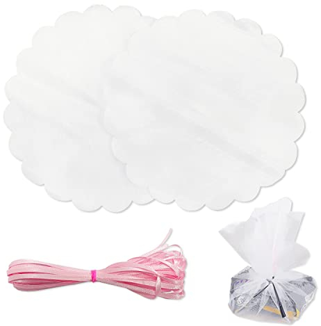 100 Stück weißes 23 cm rundes Organza und 1 Bündel hellrosa 5 m Satinband zum Verpacken von Geschenken, Hochzeiten, Feiertagsfeiern, Abschlussballdekorationen, Geburtstagsfeiern
