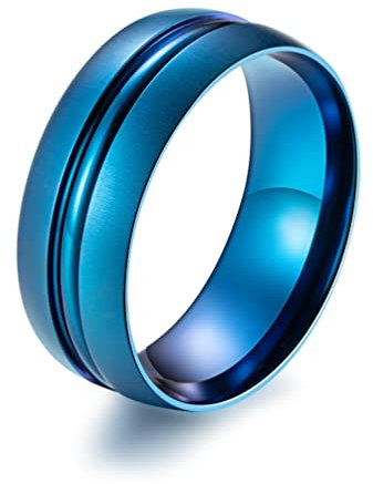 Banemi Verlobungsring Edelstahl, Eboy Rings Rille Blau Herrengeschenke zum Geburtstag Einzigartiger Freund Größe 65 (20.7)