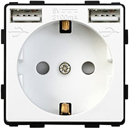 BSEED Wandsteckdose EU Steckdose 16Amp Steckdose Einsatz mit doppelter USB Steckdose Anschluss (Max. 2.1A) Ersatz Weiß 86mm