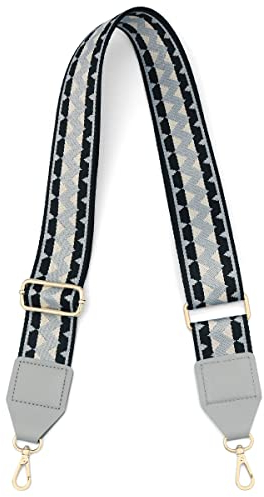 HNOOM Verstellbarer Taschengurt Breit 5CM Schultergurt für Taschen Bunter Breiter Taschengurt Schulterriemen für Damen und Herren, 85-145cm Trageriemen für Handtaschen (Grau Schwarz)