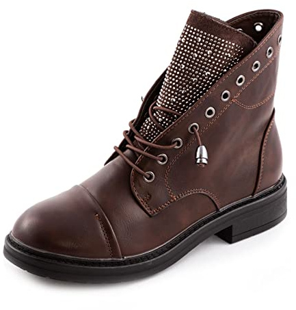 Toocool Stivali Donna Stivaletti Strass Anfibi Biker Invernali Scarpe G621 [38, Marrone]