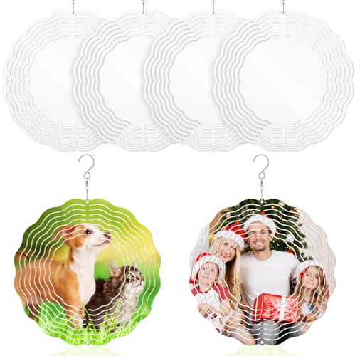 6 Stück 20.3 cm Sublimations-Windspiele, 3D-Aluminium-Windspieler, hängende Windspiele, DIY-Handwerk, Ornamente für drinnen und draußen, Garten, Hof, Fenster, Haustür-Dekoration (6 Stück, 20.3 cm)