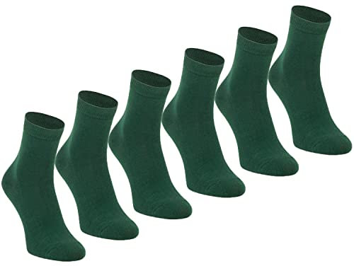 FUREINSTORE Calcetines Escolares para Niños, Calcetines Cortos Niño Nña Medias de Algodón para Uniforme, Tobillera para Deporte Suave y Expandible Pack de 6 Pares (36-39, Verde)