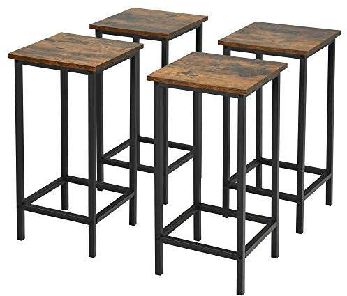 GIANTEX Juego de 4 Taburetes Cuadradas 30 x 30 cm, Taburete de Bar Alto de Estilo Industrial, Marco de Metal, Carga hasta 100 kg, para Cocina, Comedor (72 cm Alto)