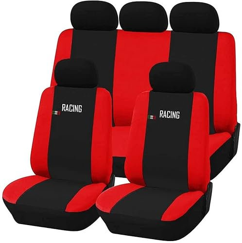Susy Shop Housses de siège auto universelles Made in Italy – Racing – dossier arrière avec 2 fermetures éclair – airbags compatibles (Noir/Rouge AP)