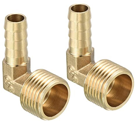 QUARKZMAN 10mm Púas a 1/2 PT Macho Rosca Tubería x 2uds 90 Grados Codo Latón Espiga Manguera Montaje para Aire Agua Combustible Neumática Manguera, Oro