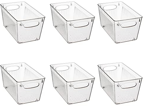 Amtido Clear Organiser Bins for Fridge, Freezer, Pantry & Kitchen Cupboard - Versatile Storage Containers for Food Packets, Fruit, Vegetable and Other Home Essentials (6-Pack)
