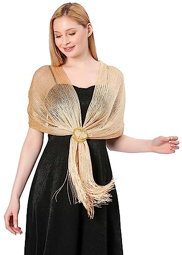 LumiSyne Damen Funkelnde Metallische Schals Und Wickel Mit Schnalle Glitzer Einfarbig Quaste Leicht Lange Schal Elegant Festlich Stola Für Abend Party Kleider Hochzeit Braut Brautjungfer Abschlussball