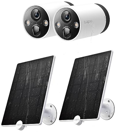 Tapo TP-Link 2K QHD Wireless Outdoor Security Camera with Solar Panel, Continuous Power, 4MP, Colour Night Vision, AI Detection, SD Local Storage, Works with Alexa & Google C420S2 A200x2