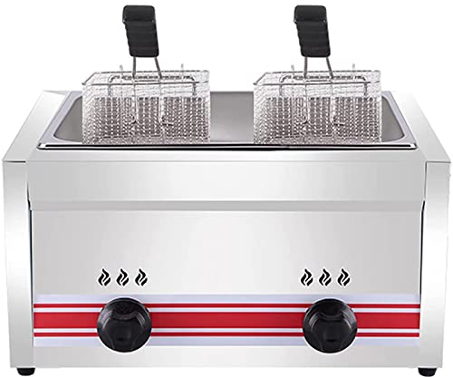 CGLYYDS Friteuse à gaz Professionnelle GPL, friteuse Commerciale en Acier Inoxydable avec paniers et couvercles de friteuse, pour la Cuisine à Domicile de Restaurant Commercial,SingleCylinder20L