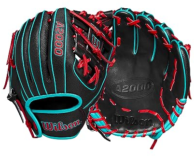 Wilson A2000 Infield Baseballhandschuh, Schwarz/Blaugrün/Rot, 28 cm
