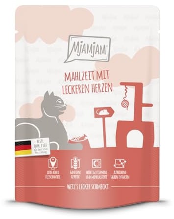 MjAMjAM - Premium Katzenfeuchtfutter - Quetschie - Mahlzeit mit leckeren Herzen, 1 Packung (1 x 300g), Getreidefrei mit zusätzlichem Fleisch