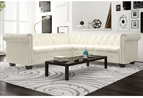 SECOLI Ecksofa L Form Retro Chesterfield 5-Sitzer - Kunstleder Vintage Weiß Polstersofa für Wohnzimmer - Loungesofa
