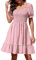 Actcat Women's Short Puff Sleeve Square Neck Mini Dress Summer Beach Holiday Sundress Light Pink Gingham Dress Womens L