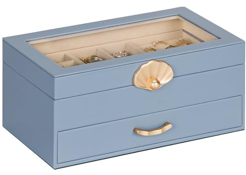 Enthralite Schmuckkästchen mit 1 Schublade: Schmuck-Display Organizer für Ohrringe Halsketten – Geschenk für Mädchen Frauen | Grau Blau
