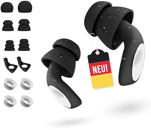 Silikon-Ohrstöpsel zum Schlafen mit je 3 Ohrenstöpsel-Aufsätze in S/M und L/XL 38dB zertifizierter wiederverwendbarer Gehörschutz für die Nacht Lärmschutz Konzert Festival Reisen Schwimmen