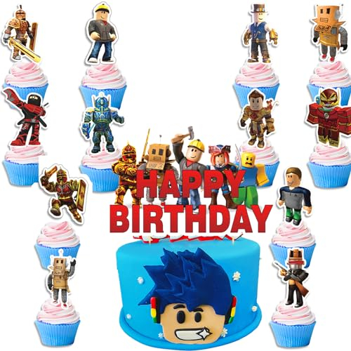 33 Pcs GameRoblox Cake Toppers for Boys Girls Kids, Cupcake Toppers, Cake Decorations, Birthday Party Supplies