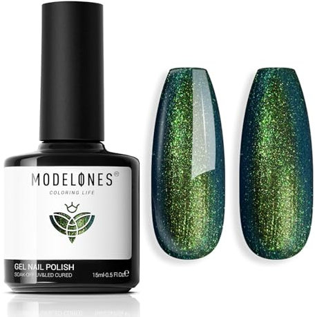 modelones UV Nagellack Grüne, 15 ML Shellac Chameleon Hot Grüne Gel Nagellack, Soak Off Langlebige Maniküre Uv Lack Schellack Salon Heimgebrauch Nail Art DIY