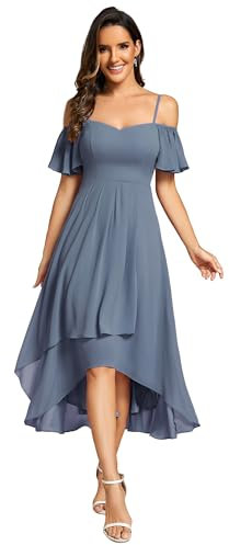 Ever-Pretty Women's Midi Evening Dress Ladies A-Line with Short Sleeve for Prom Wedding Guest Dress Dusty Navy 12UK