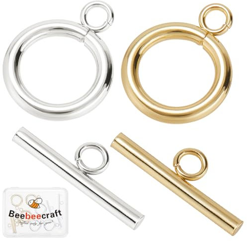 Beebeecraft 1 Box 10 Stück SchmuckKnebelverschlüsse Echtes 18 Karat Gold Und SterlingSilber Plattiertes Messing TStabEndverschlussSet Runde Verschlüsse Verbindungsringe Für Schmuckherstellungszubehör