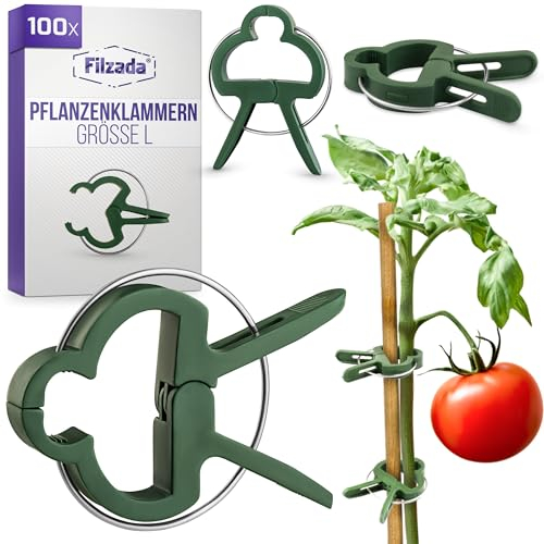 Filzada® 100x Pflanzenclips Groß L - Tomaten Rankhilfe - stabile Pflanzenklammern Tomaten - Pflanzen Clips für Tomaten, Rosen UVM - Tomaten Clips für Garten - Pflanzenklammern Groß