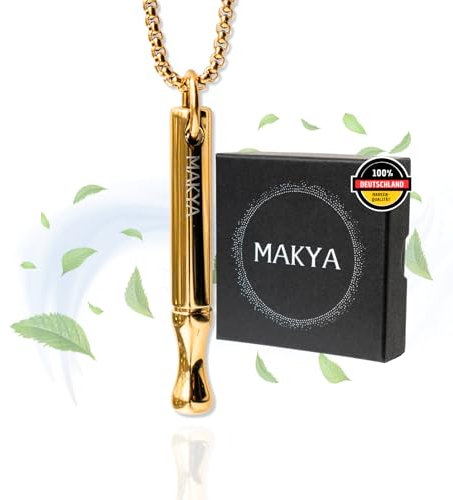 Makya V3 Gold – Rauchentwöhnung Hilfsmittel – MEHR WIDERSTAND – Nikotin & Chemiefrei - Nicht Kompatibel Taste Filter – Simuliert Rauchgefühl – Stressabbau & Atemtraining – Edelstahl Kette