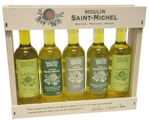 Coffret découverte huile d'olive française de qualité supérieure, 5 mignonettes de 5 cl, Aglandou, AOC Provence, fruitée, AOP Vallée des Baux, Picholine