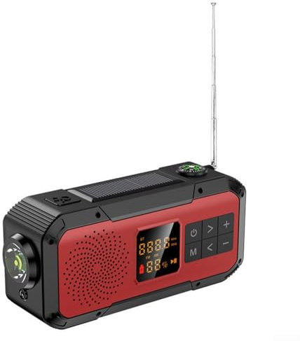 Solarbetriebenes Wetterradio, tragbares Handkurbel-Radio mit AM/FM, SOS-Alarm, LED-Taschenlampe, Dynamo-Radio, USB-Handy-Ladegerät für Camping (rot)
