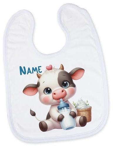 GRAZDesign Baby Lätzchen personalisiert mit Namen Kuh Motiv als Geschenk für Jungen und Mädchen