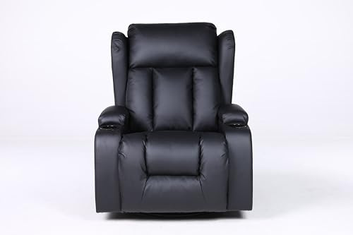 Constantine 10-in-1 Armchair Recliner, Heated Seat, 360 Swivel, Massage,Bonded Leather, Latch Mechanism, Pillow Back (Black)