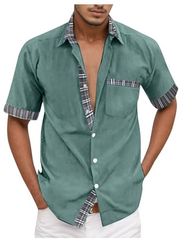 POIUIYQA Chemise D'Affaires Décontractée Sans Repassage Chemise D'Affaires Décontractée à La Mode pour Hommes Haut de Chemise à Manches Courtes à Carreaux Avec Poche Boutonnée