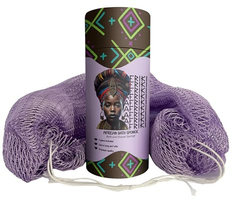 AFRIKI African Exfoliating Net Sponge, Authentic African Net Sponge, Black Owned, Back Scrubber, 45 inch Long for Normal to Sensitive Skin, for Daily use, Original Collection