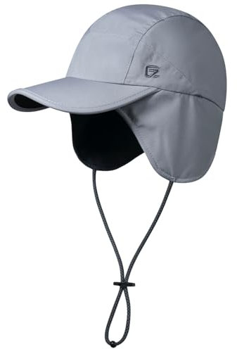 GADIEMKENSD Herren wasserdichte Wintermütze Baseballkappe mit Ohrenklappen Reflektierendes Seil Warme Trappermütze mit Fleecefutter Thermomütze für kaltes Wetter Jagd Laufen Hellgrau