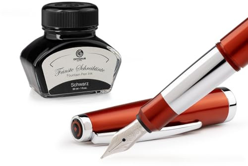 Octopus Füllhalter Set Cleo Skribent Colour rot, Patronen-Füllhalter und 30 ml Tinte Schwarz