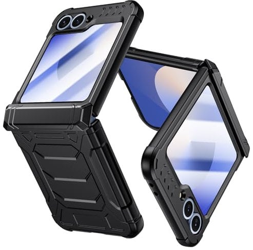 Military-Grade Drop Protection ZFlip 6 Case for Samsung Galaxy Z Flip 6: Shockproof TPU Frame, Hinge Protection, Built-in Screen Protector, Wireless Charging, Anti-Slip Rugged Phone Cover (Black)