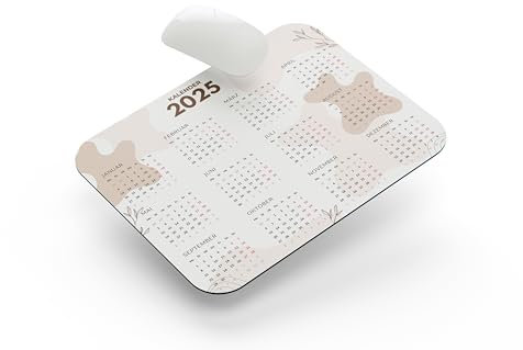 Mousepad Kalender 2025 Mauspad, 20x25cm, rutschfeste Unterseite, Minimalistisches Design, Beige
