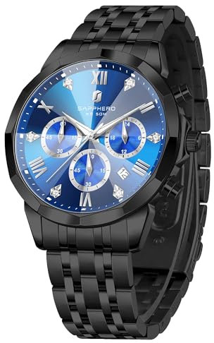SAPPHERO Uhren Herren Chronographen Diamant Business Edelstahl Analog Quarz Armbanduhr Herren Wasserdicht Leuchtend Datum Luxus lässig Arbeit Herrenuhren Elegante Geschenke für Männer